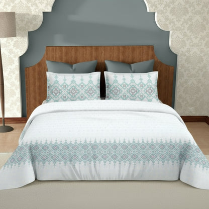 Harmony Fusion Pure Cotton Heritage Grid mist blue Printed Bedsheet