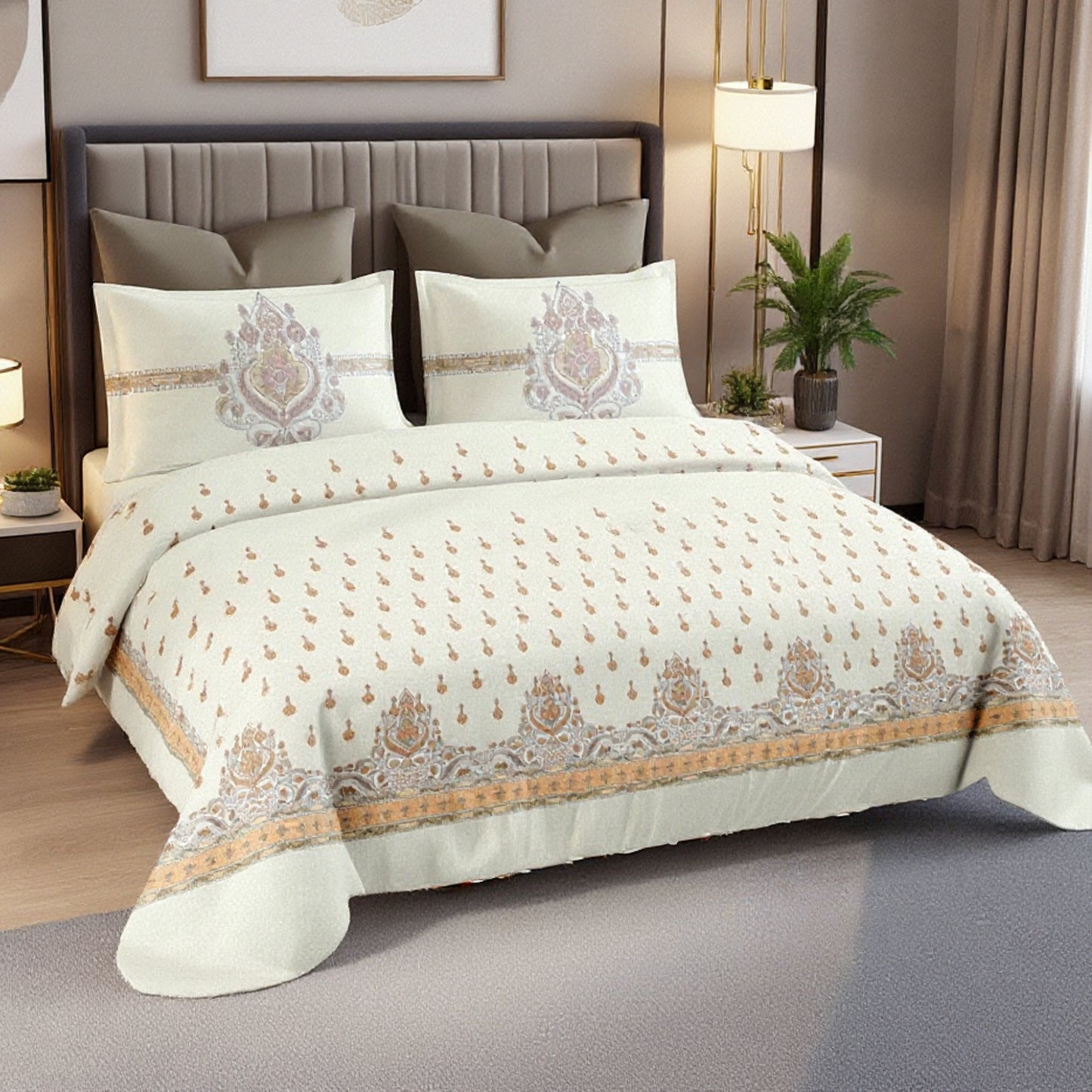 Harmony Fusion Pure Cotton Royal Jewel orange Printed Bedsheet