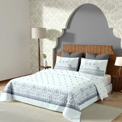 Harmony Fusion Pure Cotton geometric motif Grey Printed Bedsheet