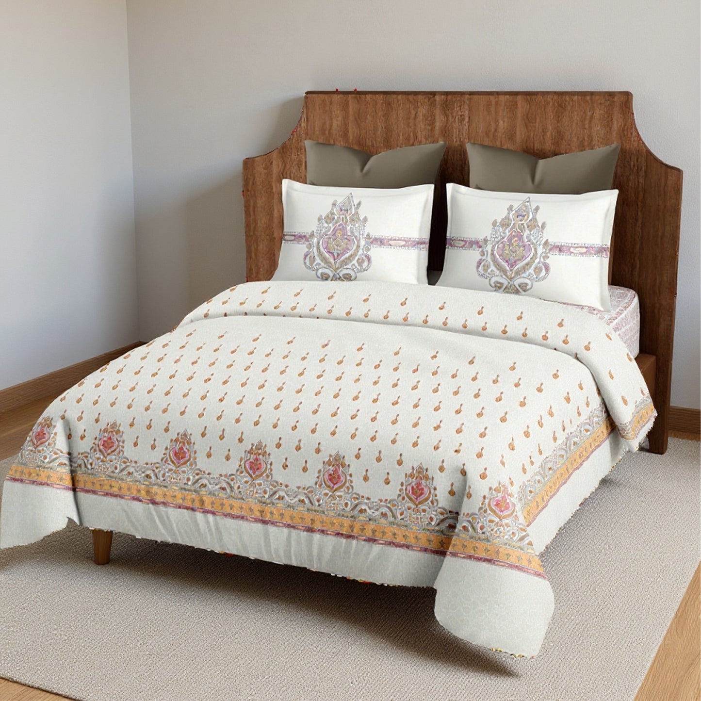 Harmony Fusion Pure Cotton Royal Jewel orange pink Printed Bedsheet