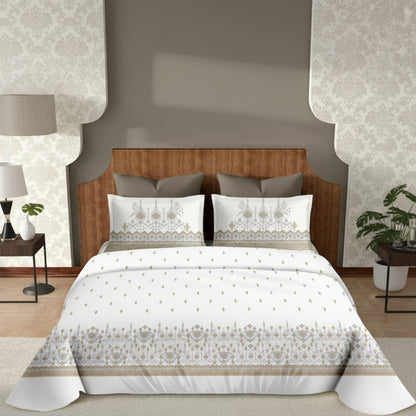 Harmony Fusion Pure Cotton geometric motif golden brown Printed Bedsheet