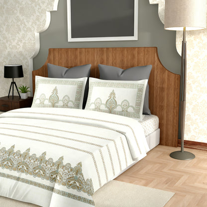 Harmony Fusion Pure Cotton Royal Charm Olive Green Printed Bedsheet