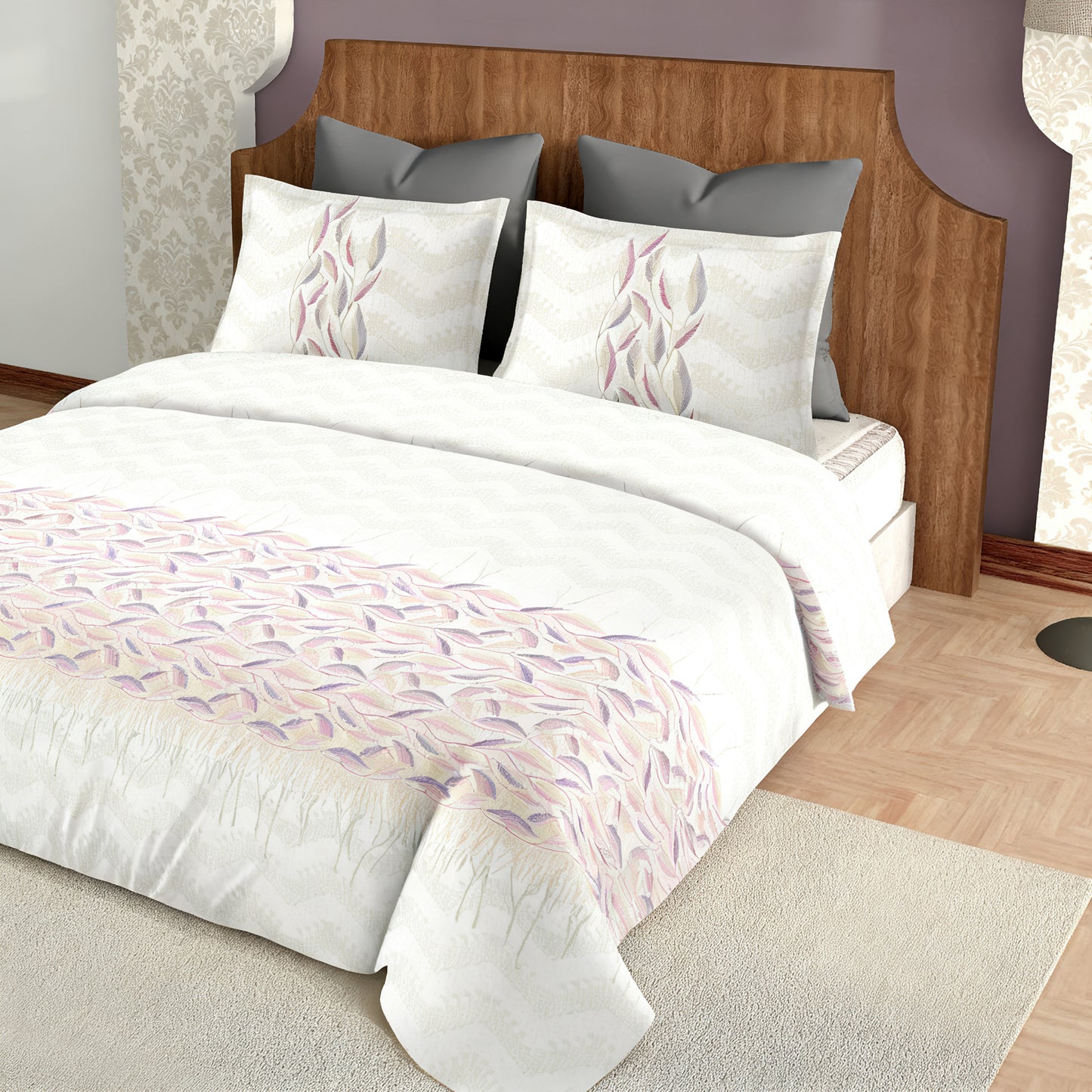 Harmony Fusion Pure Cotton Feather Flow Lavender Printed Bedsheet