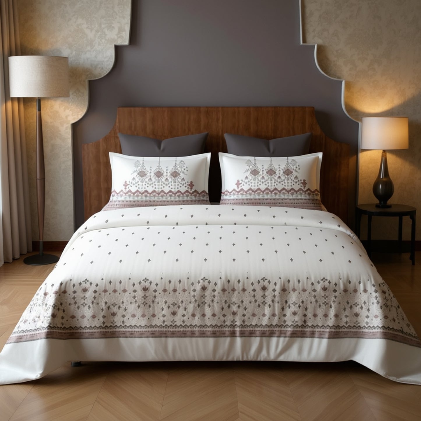 Harmony Fusion Pure Cotton geometric motif brick red Printed Bedsheet