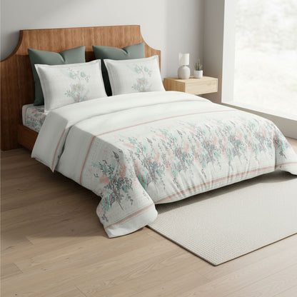 Harmony Fusion Pure Cotton Floral mist blue Printed Bedsheet