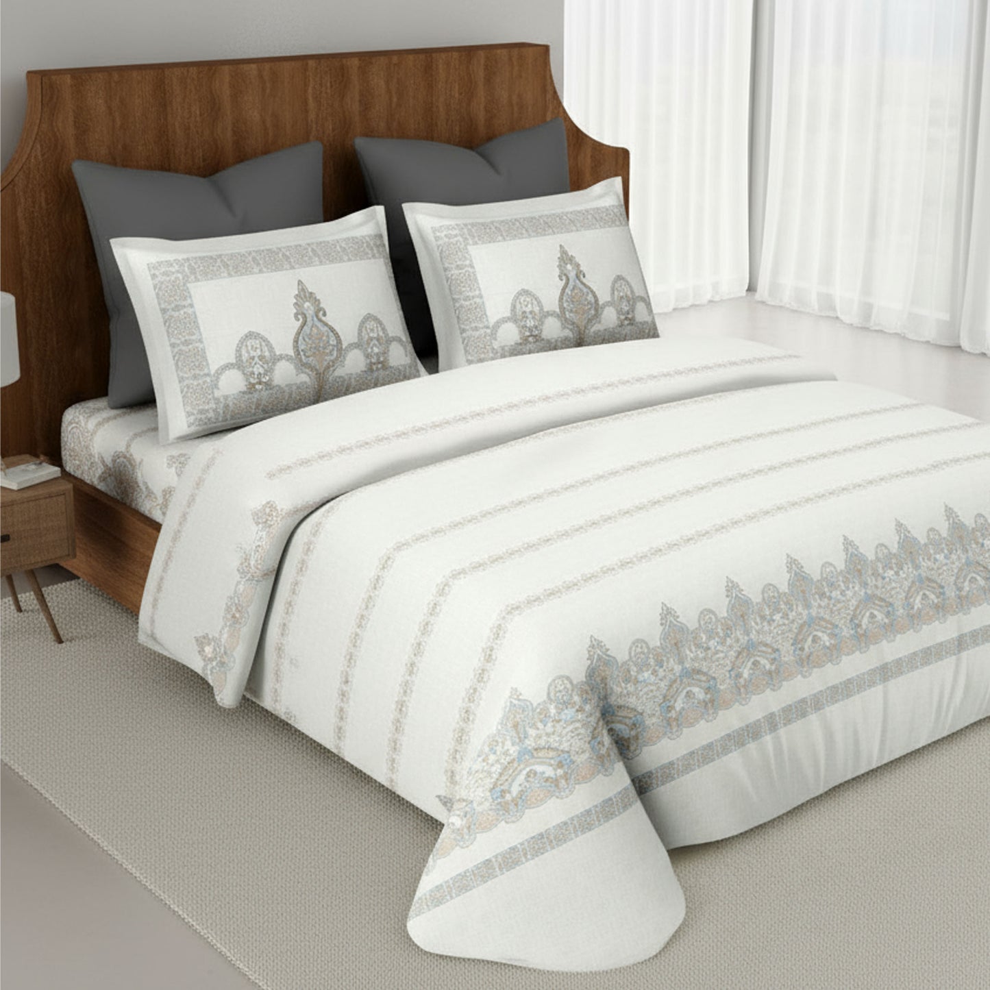 Harmony Fusion Pure Cotton Royal Charm grey Printed Bedsheet