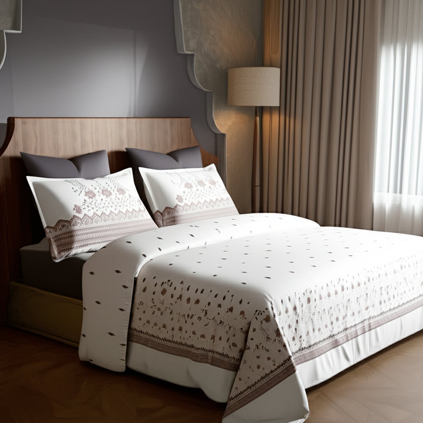 Harmony Fusion Pure Cotton geometric motif brick red Printed Bedsheet