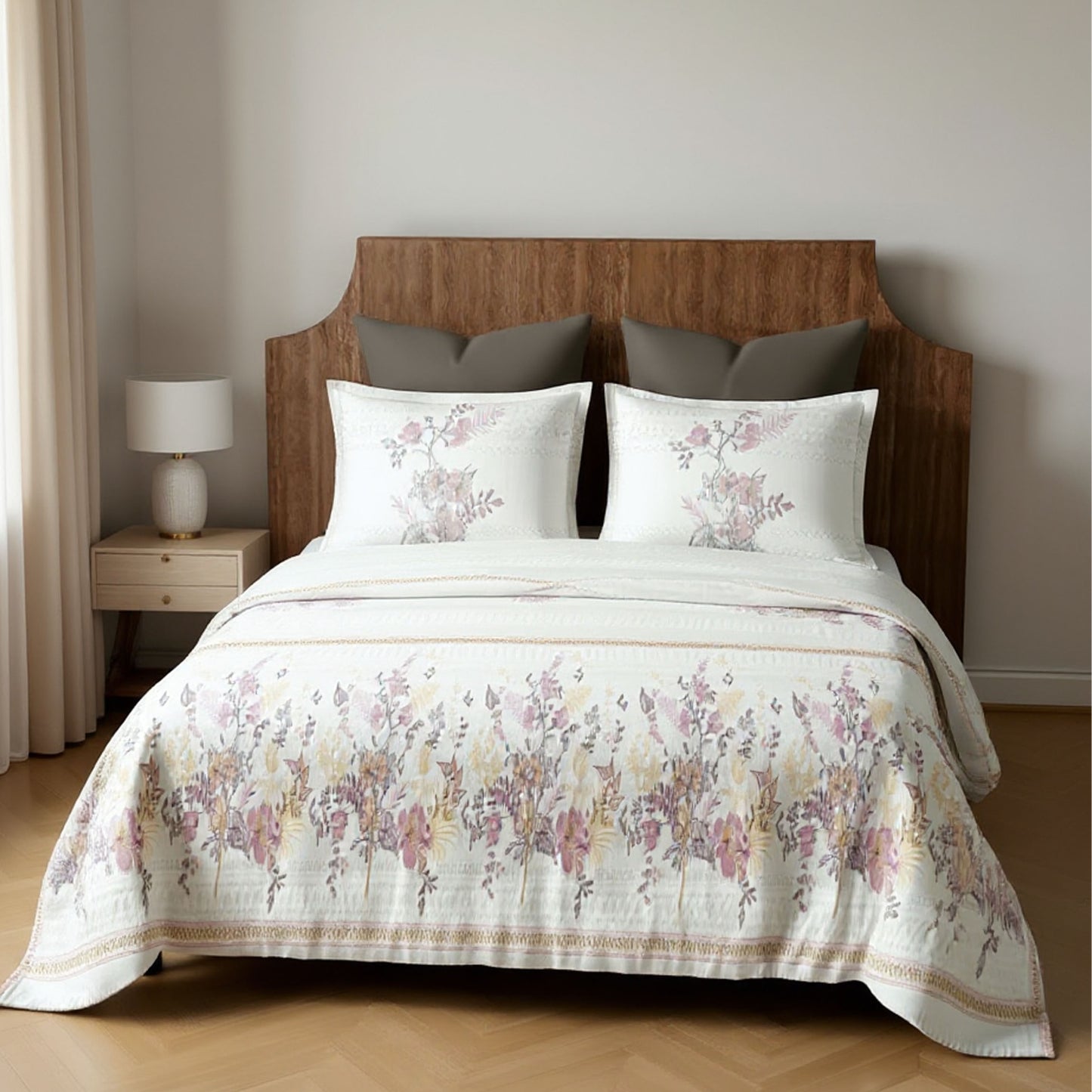 Harmony Fusion Pure Cotton Floral Pink Printed Bedsheet