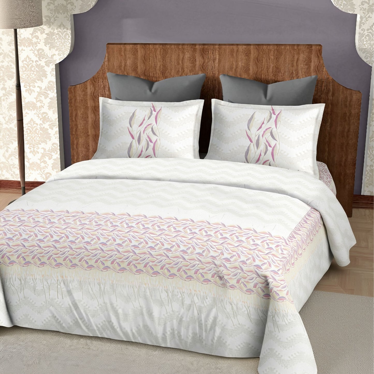 Harmony Fusion Pure Cotton Feather Flow Pink Printed Bedsheet