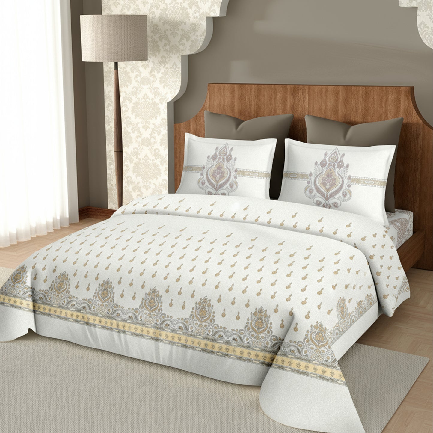 Harmony Fusion Pure Cotton Royal Jewel yellow Printed Bedsheet