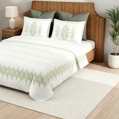 Harmony Fusion Pure Cotton Classic Charm olive Printed Bedsheet