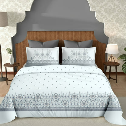 Harmony Fusion Pure Cotton geometric motif Grey Printed Bedsheet