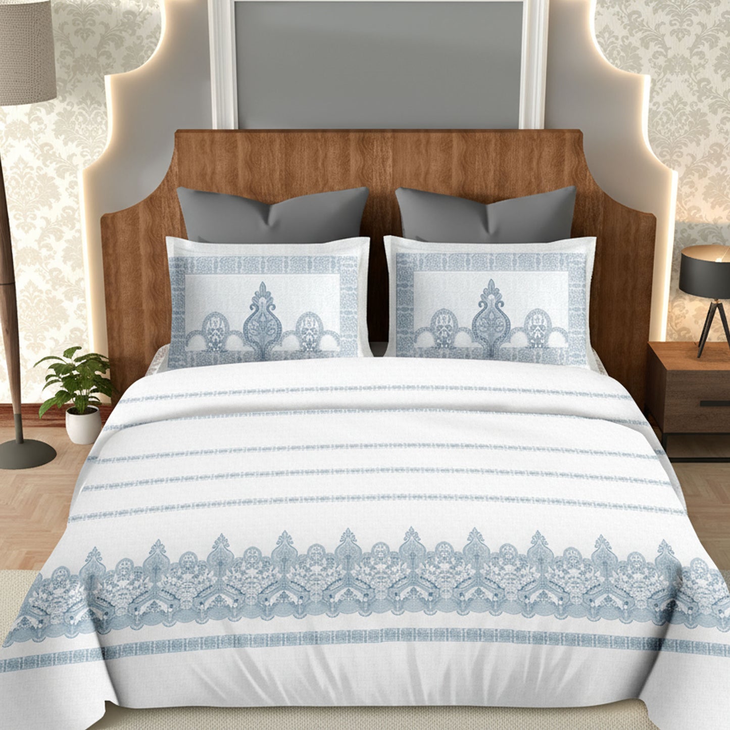 Harmony Fusion Pure Cotton Royal Charm blue Printed Bedsheet