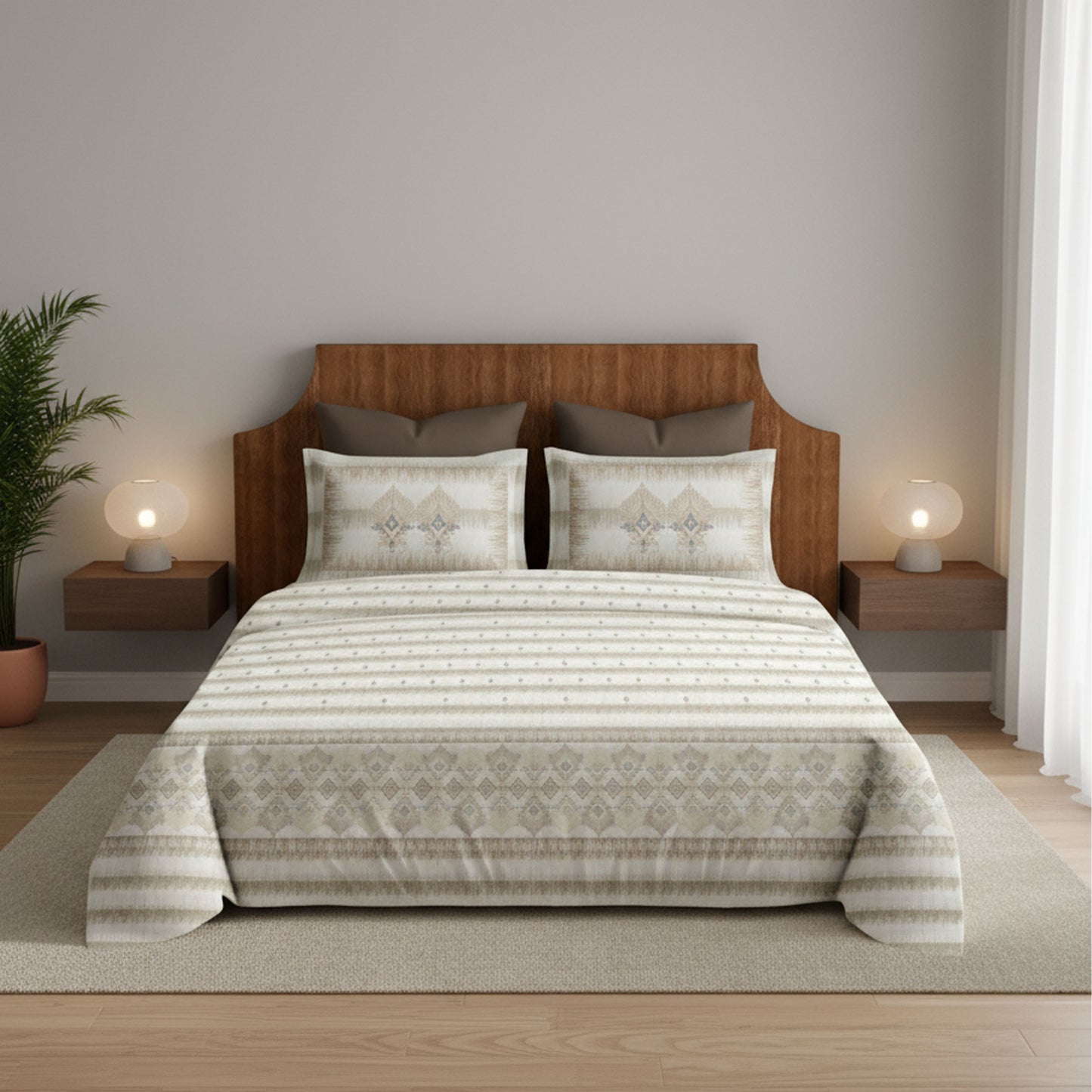 Harmony Fusion Pure Cotton Royal Heritage Brown Printed Bedsheet