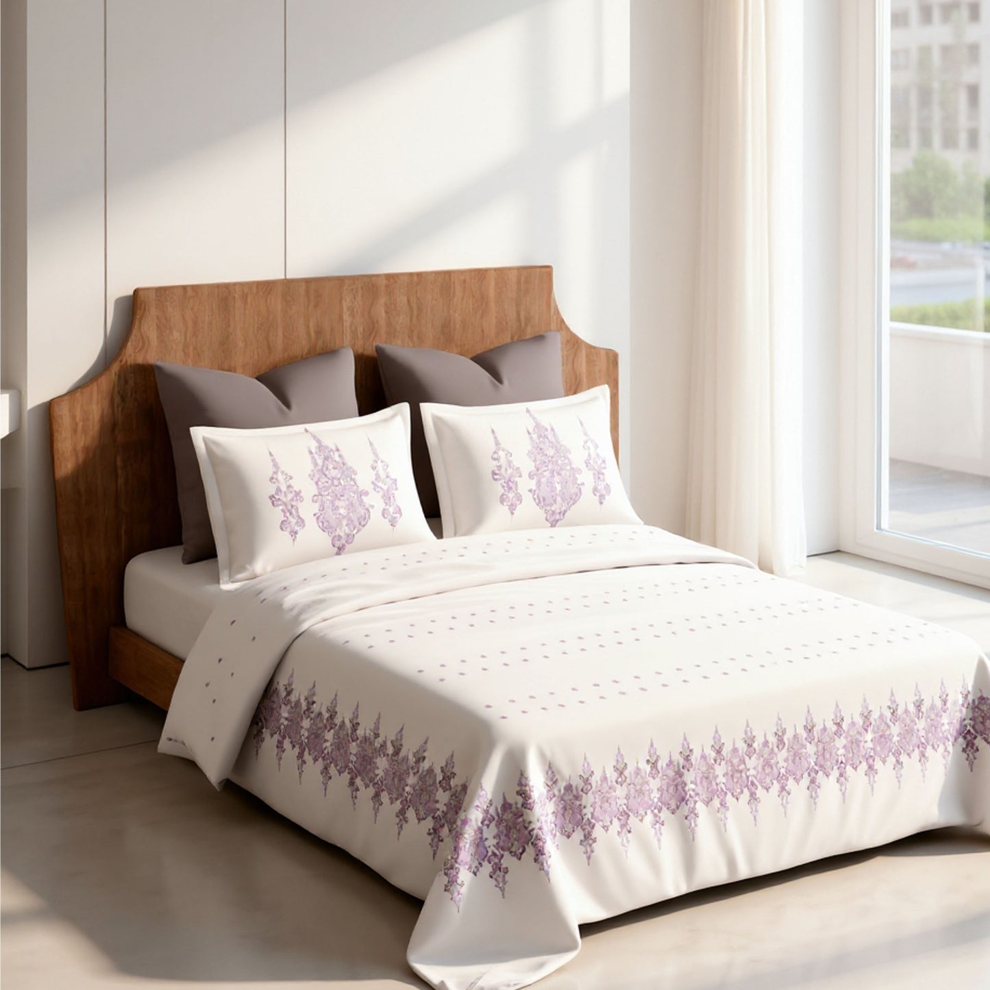 Harmony Fusion Pure Cotton Classic Charm Lavender Printed Bedsheet