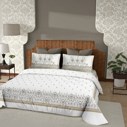 Harmony Fusion Pure Cotton geometric motif golden brown Printed Bedsheet