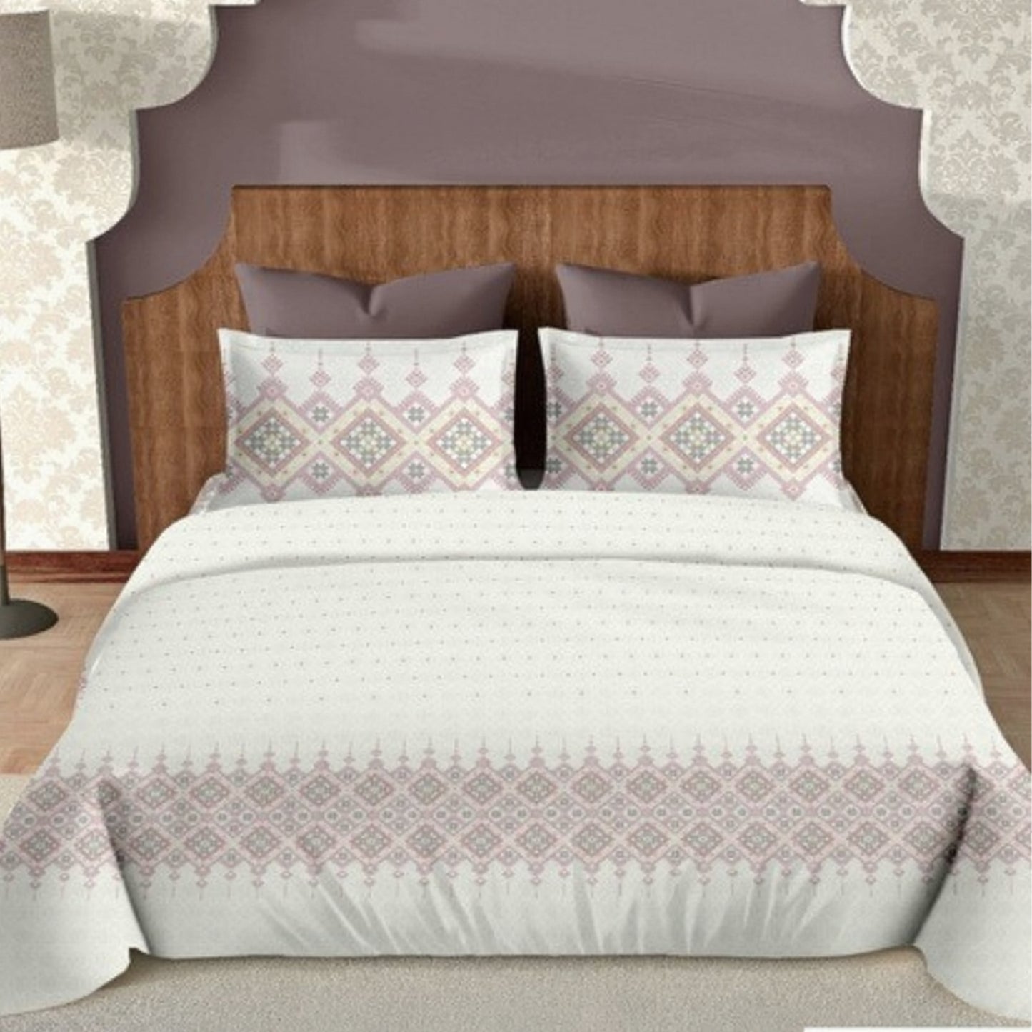 Harmony Fusion Pure Cotton Heritage Grid pink Printed Bedsheet