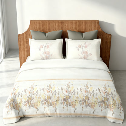 Harmony Fusion Pure Cotton Floral yellow Printed Bedsheet