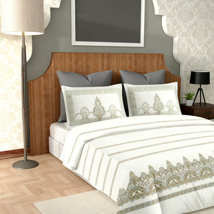 Harmony Fusion Pure Cotton Royal Charm Olive Green Printed Bedsheet