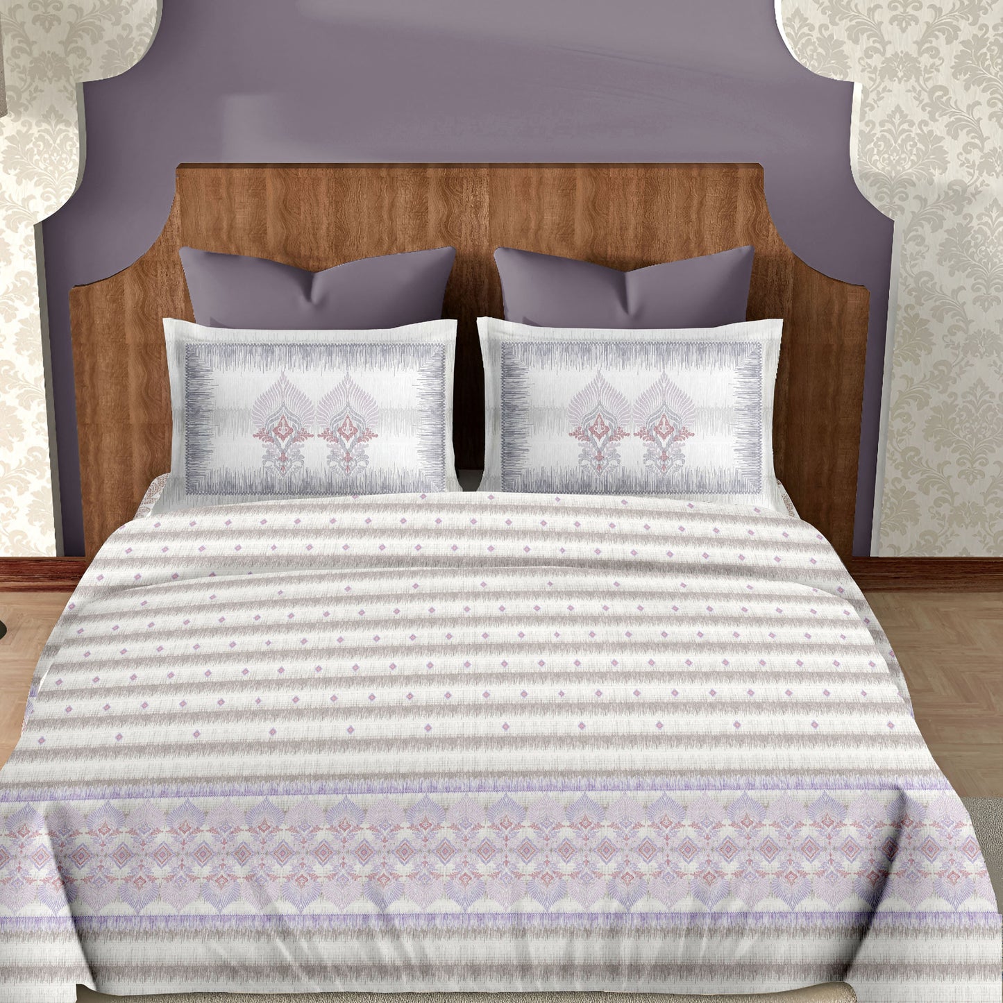 Harmony Fusion Pure Cotton Royal Heritage Lavender Printed Bedsheet