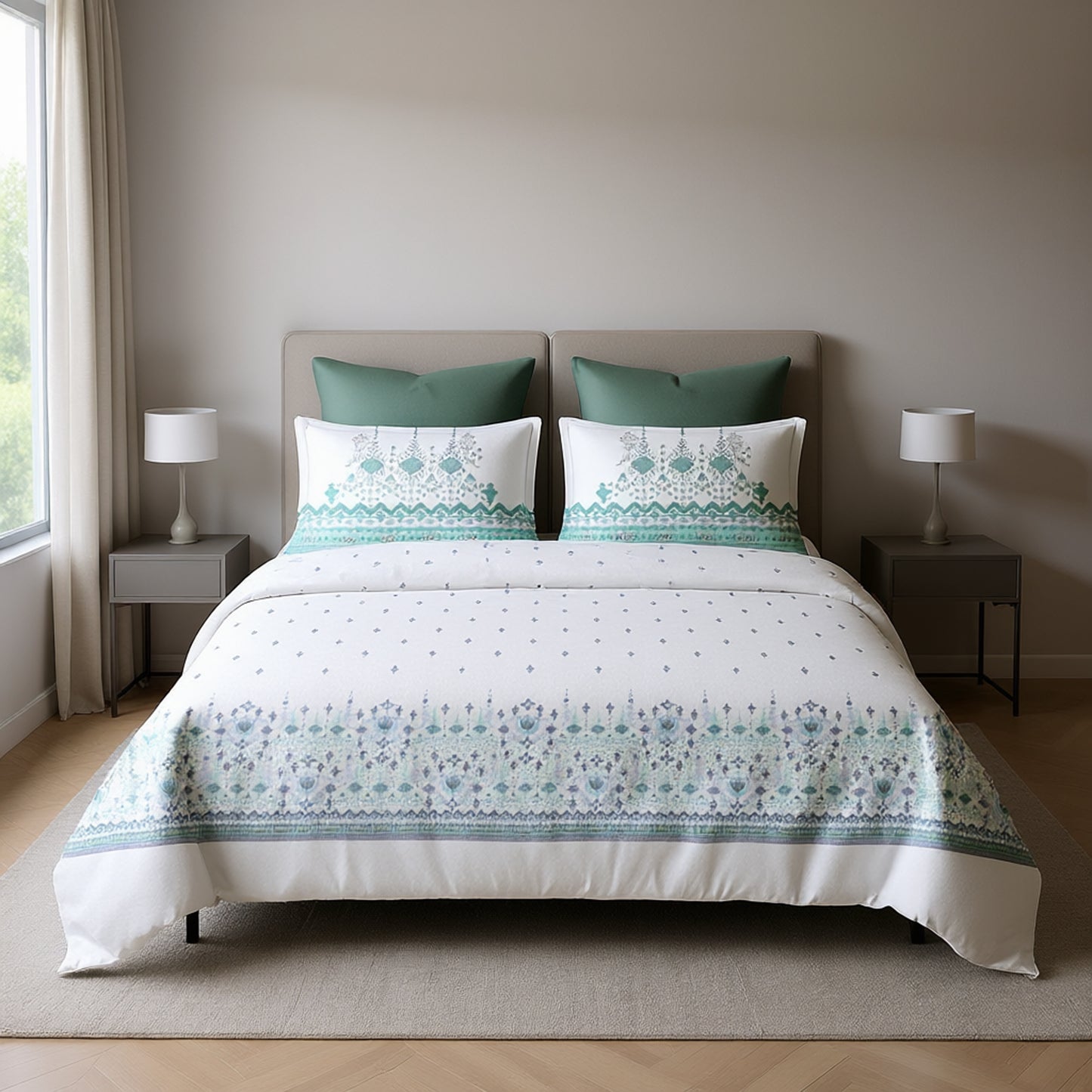 Harmony Fusion Pure Cotton geometric motif sea green Printed Bedsheet