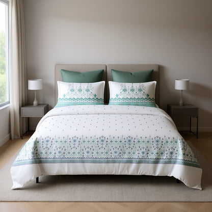 Harmony Fusion Pure Cotton geometric motif sea green Printed Bedsheet