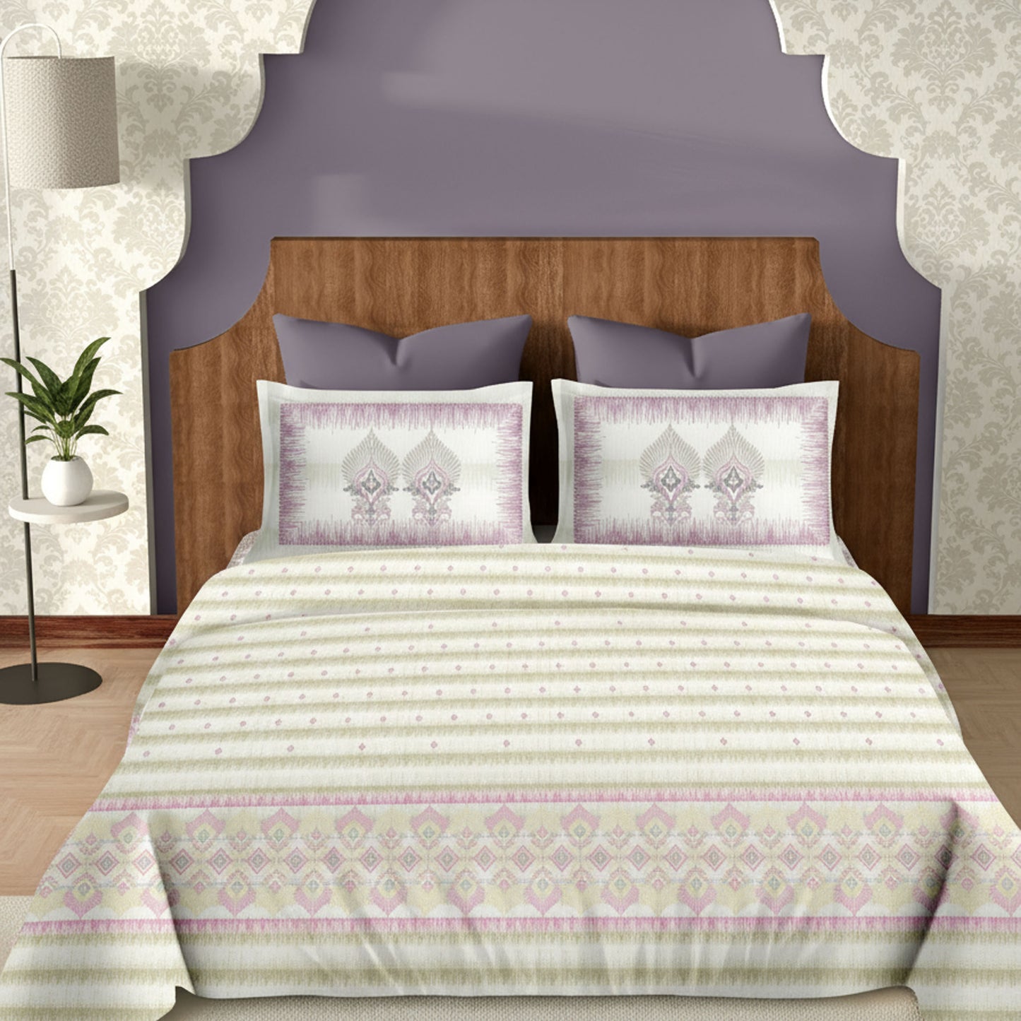 Harmony Fusion Pure Cotton Royal Heritage Pink Printed Bedsheet