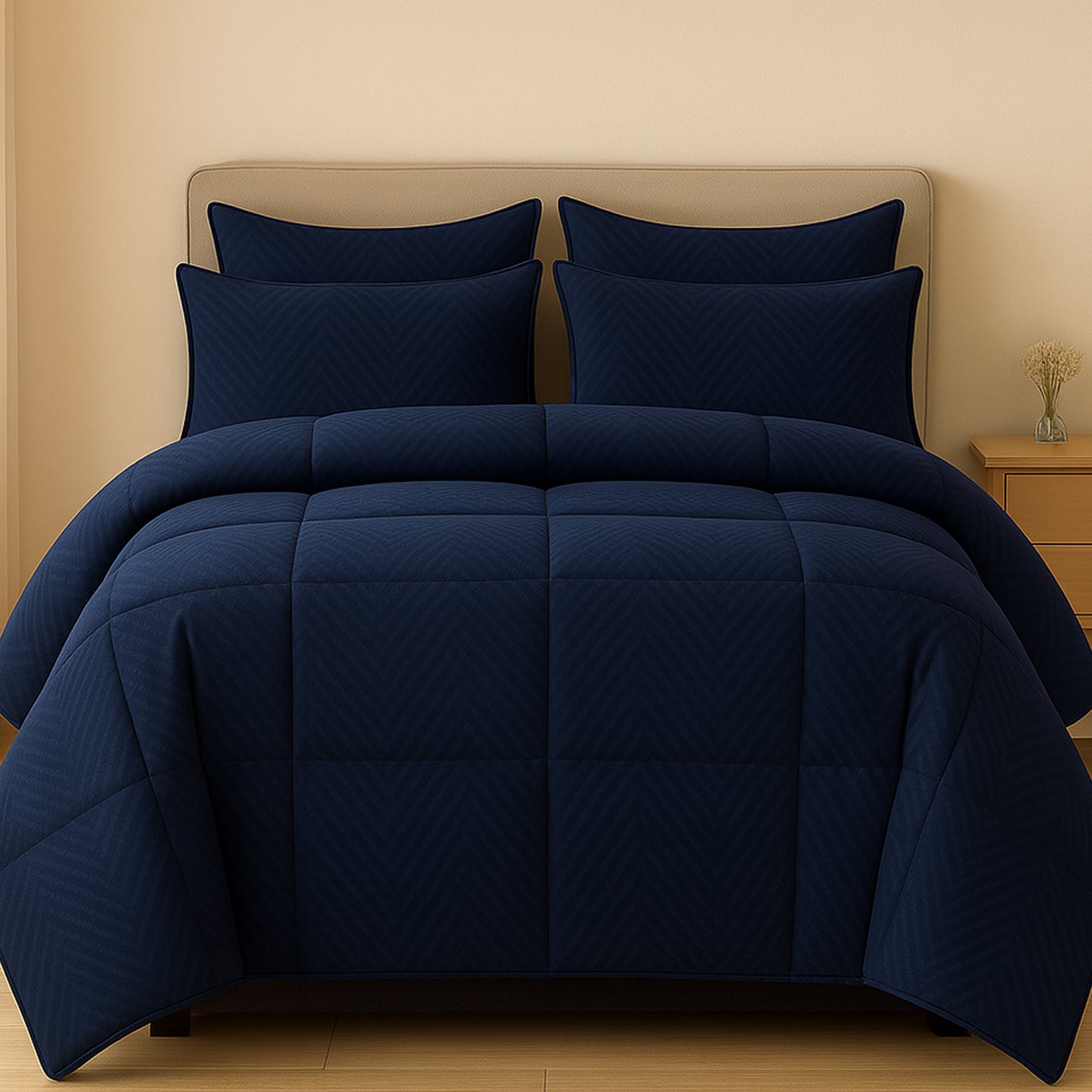 Royal Blue Swiss Jacquard Microfiber Solid Double Bed Comforter