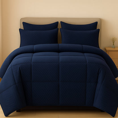 Royal Blue Swiss Jacquard Microfiber Solid Double Bed Comforter