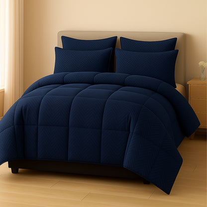 Royal Blue Swiss Jacquard Microfiber Solid Double Bed Comforter