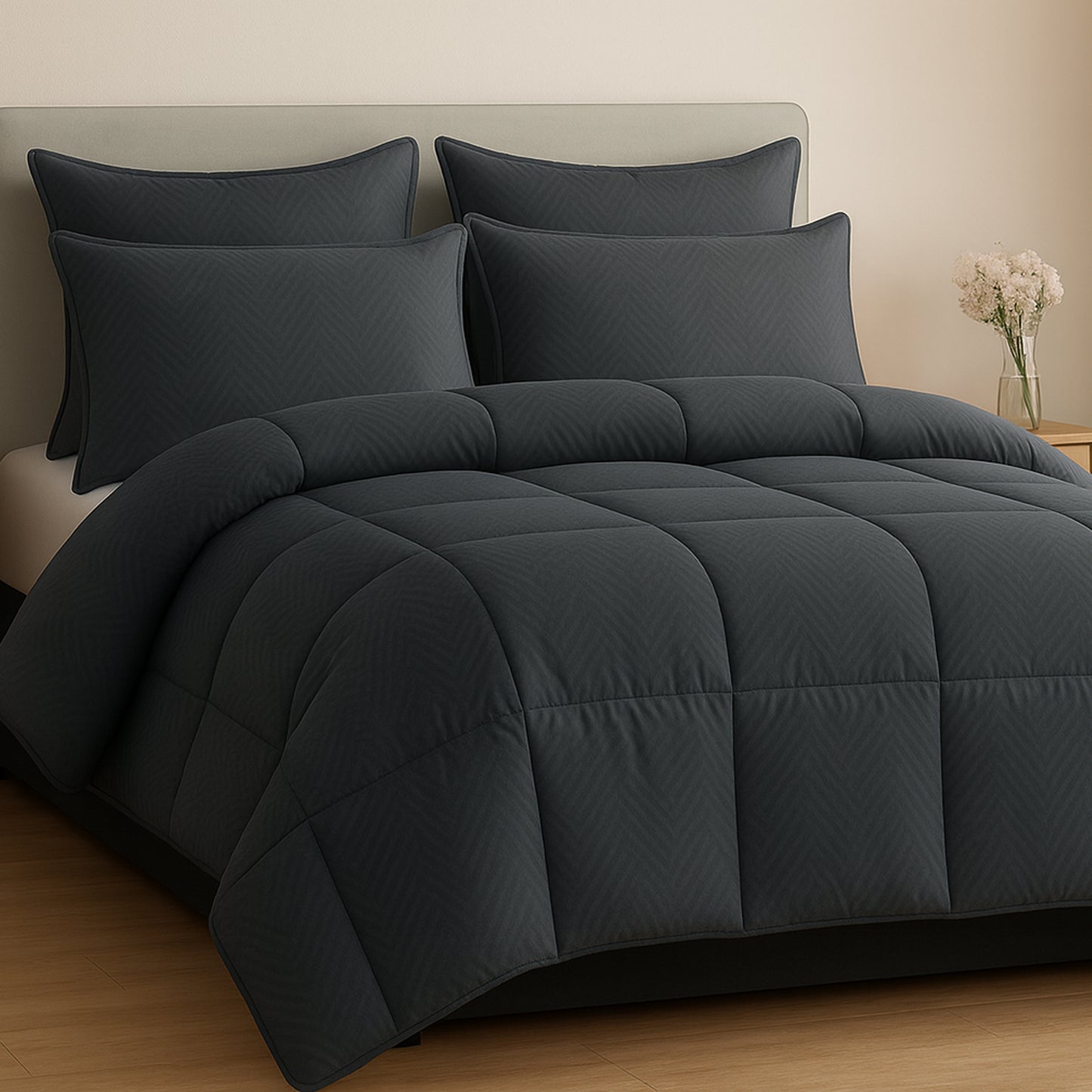 Charcoal Grey Swiss Jacquard Microfiber Solid Double Bed Comforter