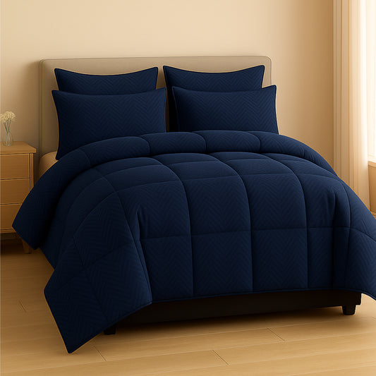 Royal Blue Swiss Jacquard Microfiber Solid Double Bed Comforter