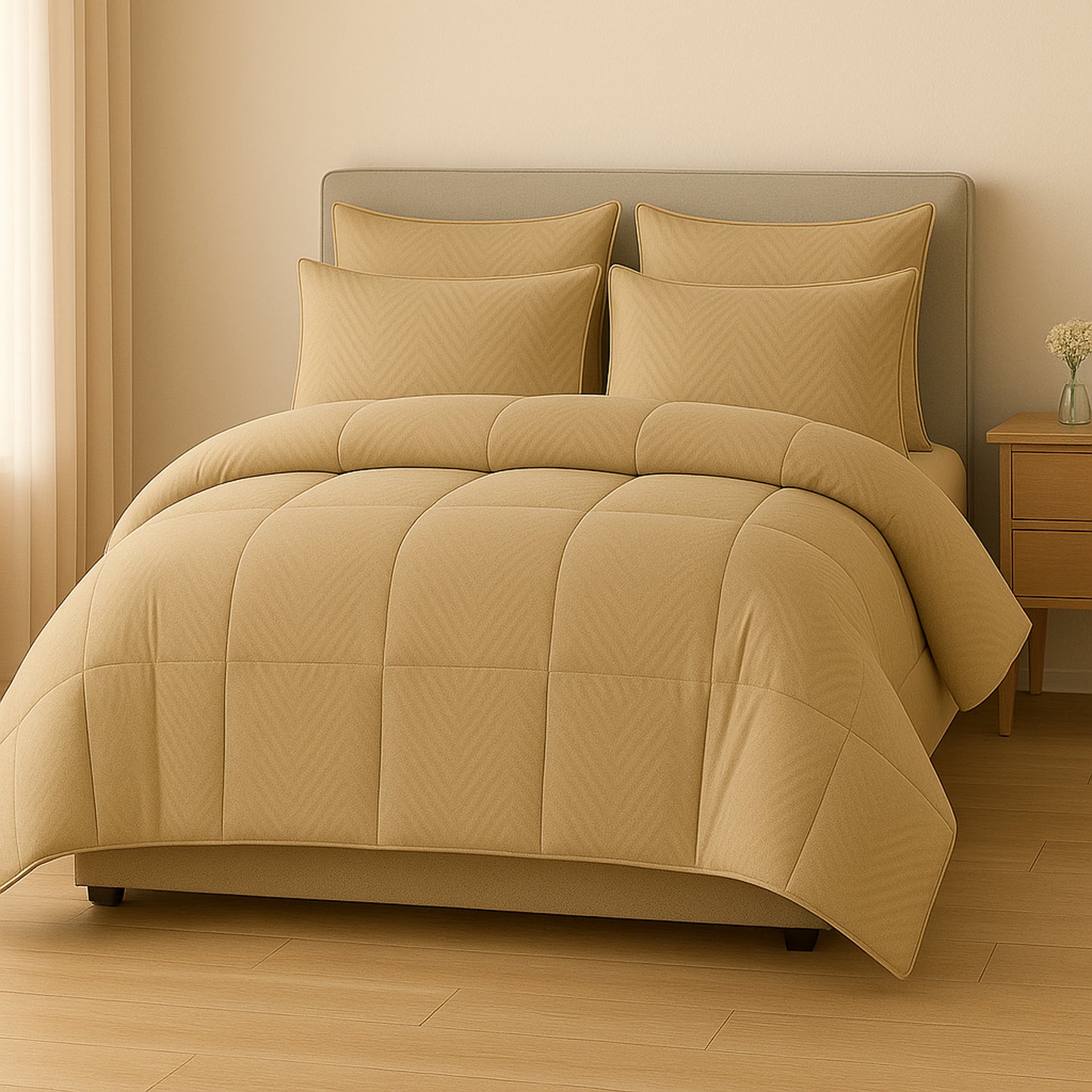 Classic Beige Swiss Jacquard Microfiber Solid Double Bed Comforter