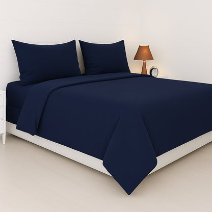 Midnight Blue Heritage Luxe Pure Cotton Solid Bedsheet