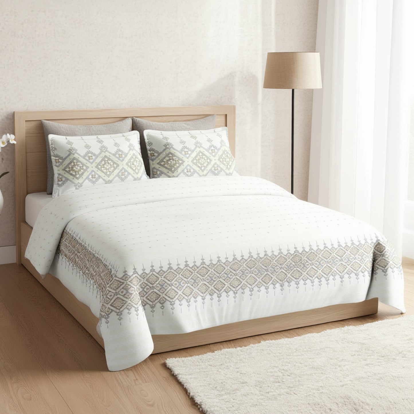 Harmony Fusion Pure Cotton Heritage Grid Golden sand Printed Bedsheet