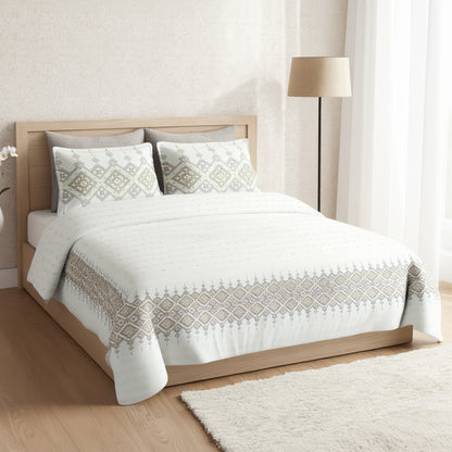 Harmony Fusion Pure Cotton Heritage Grid Golden sand Printed Bedsheet