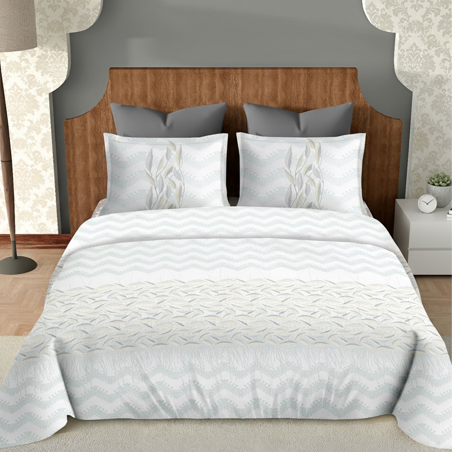 Harmony Fusion Pure Cotton Feather Flow grey Printed Bedsheet