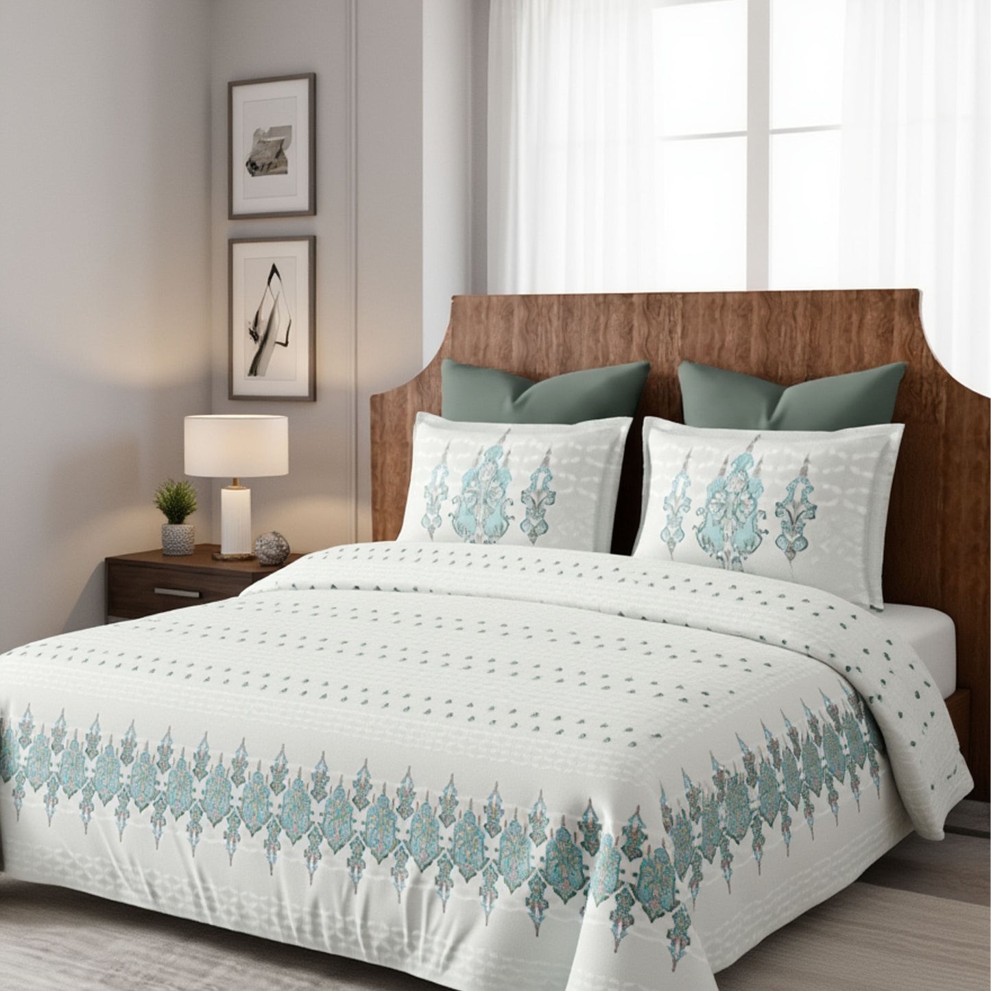 Harmony Fusion Pure Cotton Classic Charm Mist Blue Printed Bedsheet