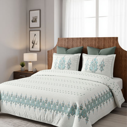 Harmony Fusion Pure Cotton Classic Charm Mist Blue Printed Bedsheet