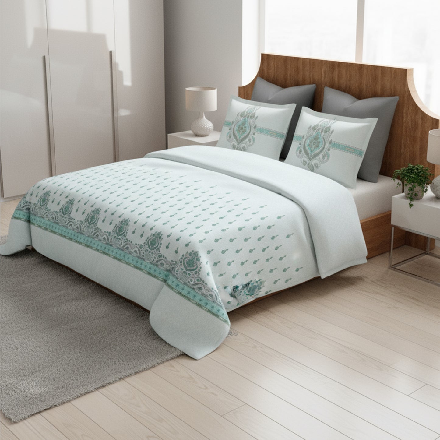 Harmony Fusion Pure Cotton Royal Jewel mist blue Printed Bedsheet