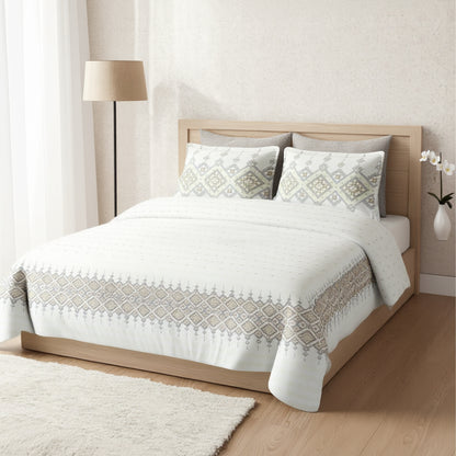 Harmony Fusion Pure Cotton Heritage Grid Golden sand Printed Bedsheet