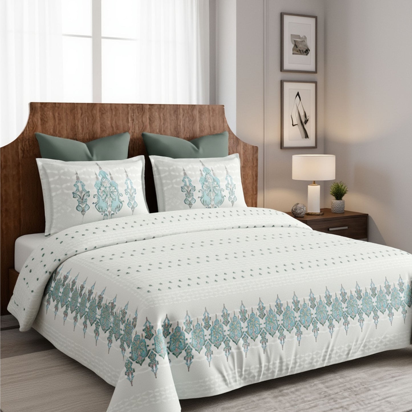 Harmony Fusion Pure Cotton Classic Charm Mist Blue Printed Bedsheet