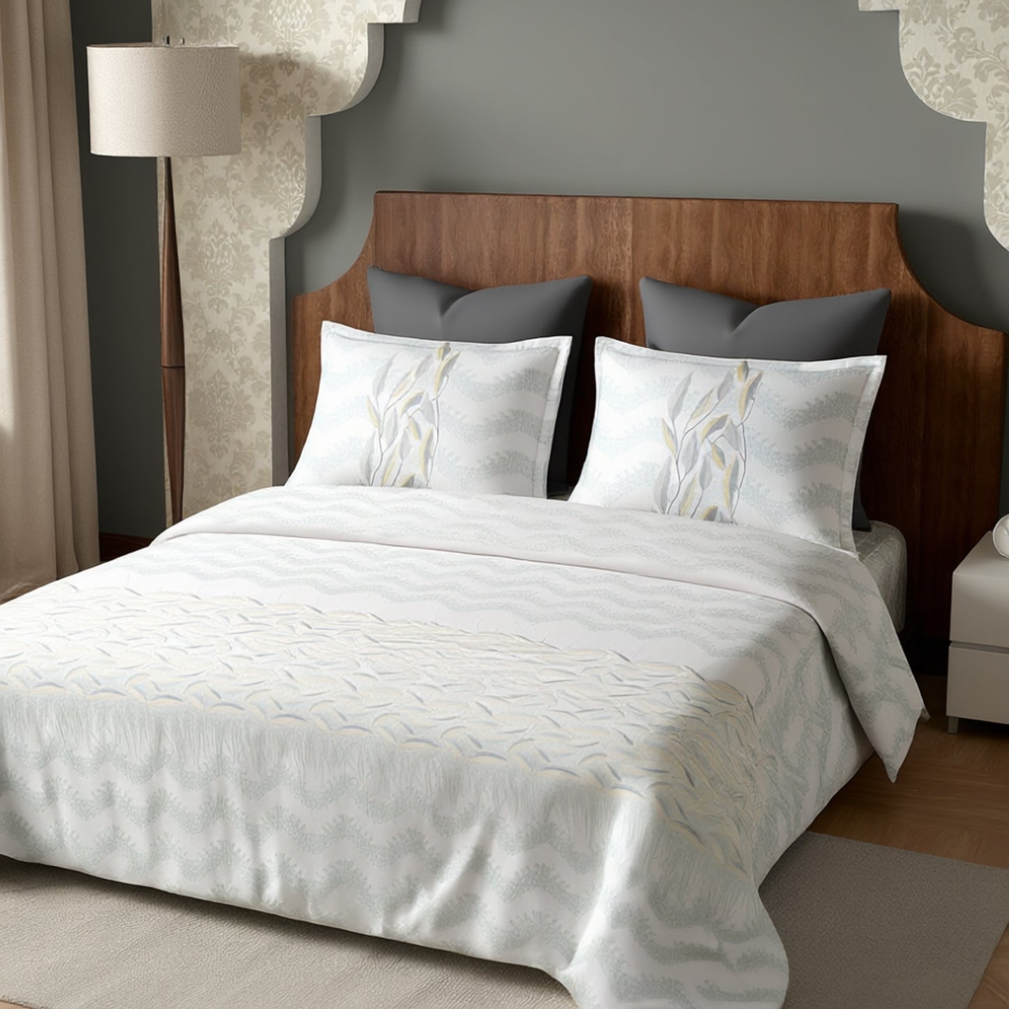 Harmony Fusion Pure Cotton Feather Flow grey Printed Bedsheet