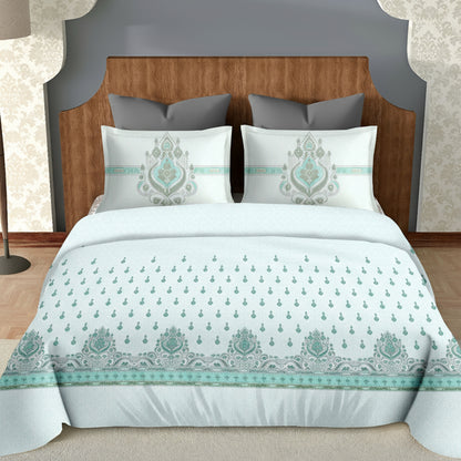 Harmony Fusion Pure Cotton Royal Jewel mist blue Printed Bedsheet