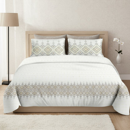 Harmony Fusion Pure Cotton Heritage Grid Golden sand Printed Bedsheet