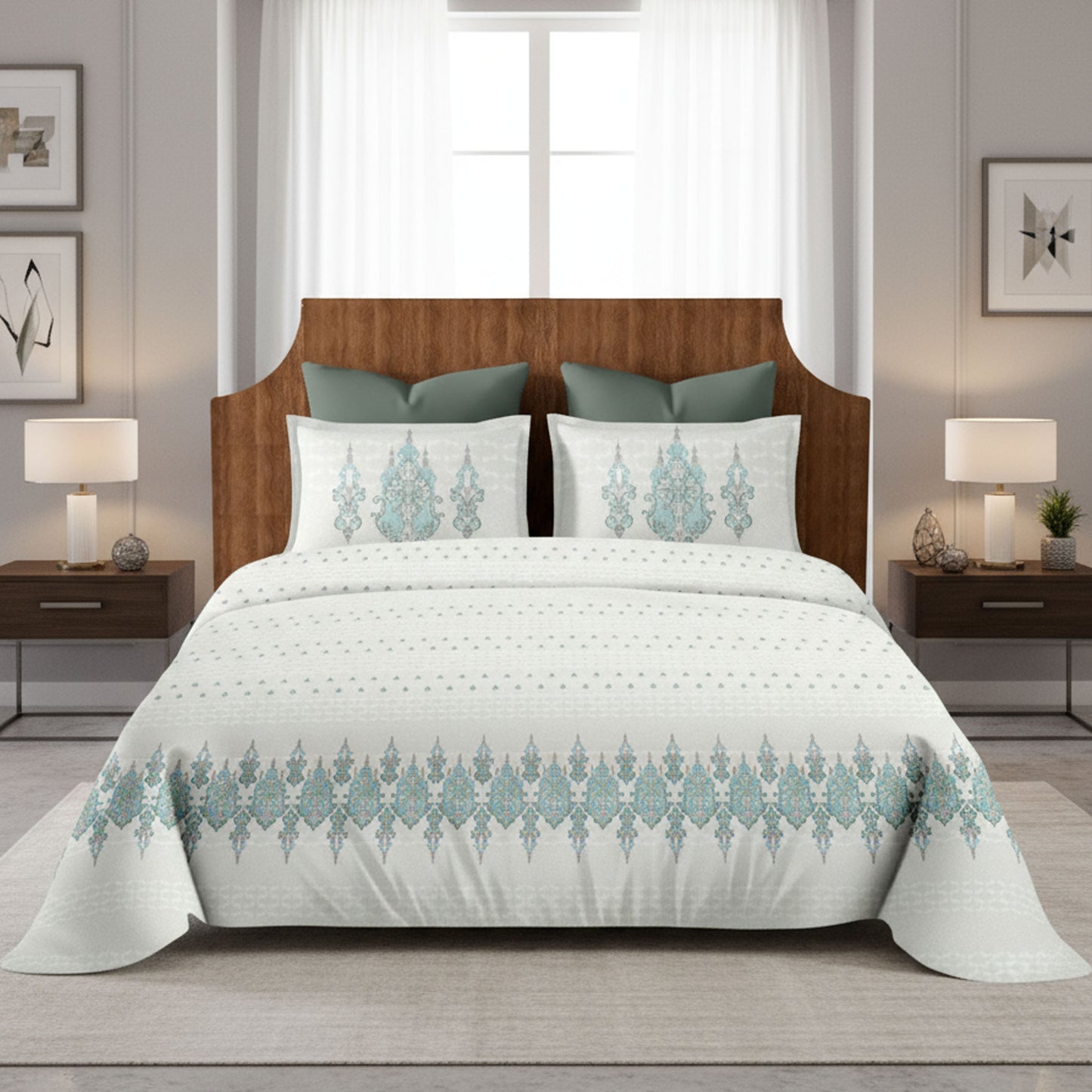 Harmony Fusion Pure Cotton Classic Charm Mist Blue Printed Bedsheet