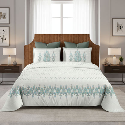 Harmony Fusion Pure Cotton Classic Charm Mist Blue Printed Bedsheet