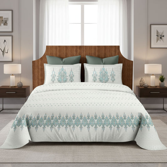 Harmony Fusion Pure Cotton Classic Charm Mist Blue Printed Bedsheet